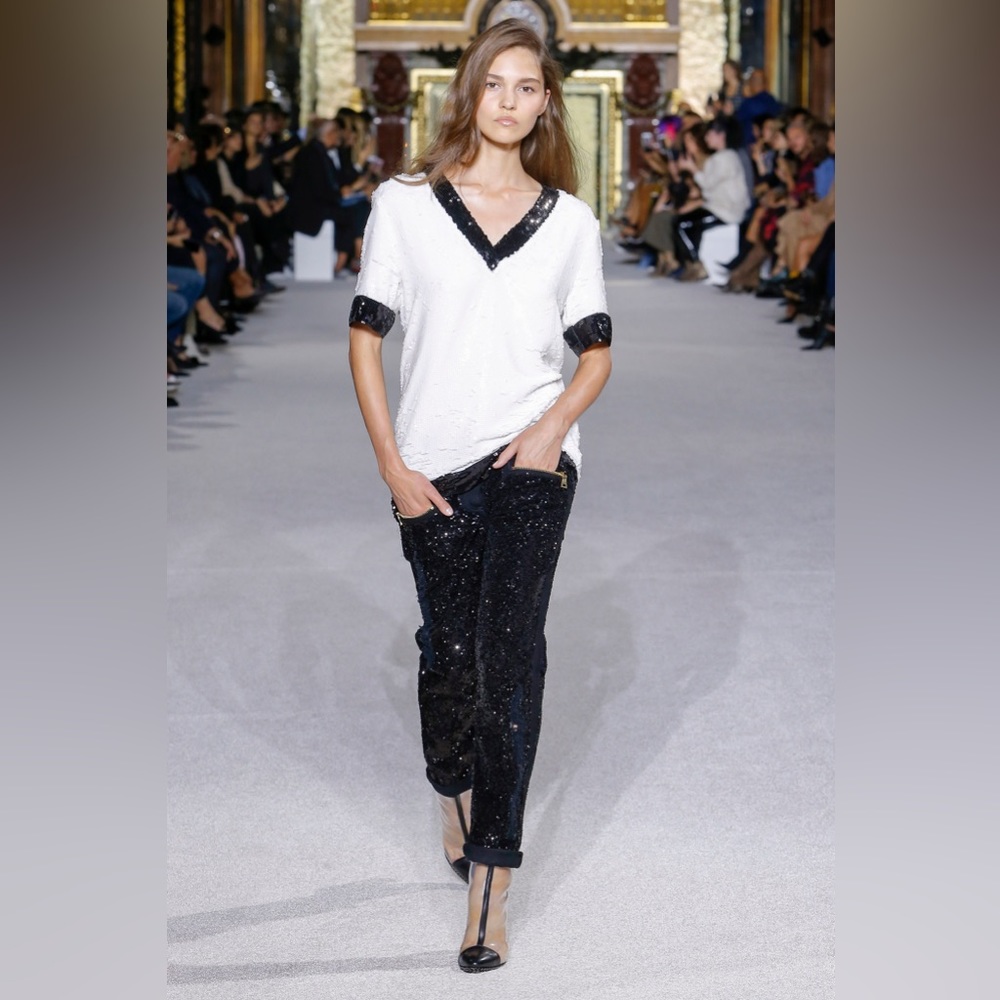 New Balmain Sequin Straight Fit Black Jeans Size FR34/2US
